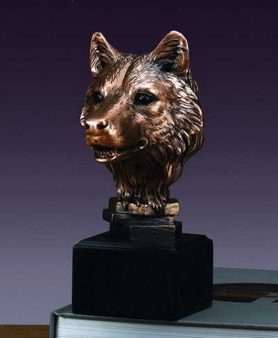 Bronzed Finished Wolf Bust - Wolf Head Statue