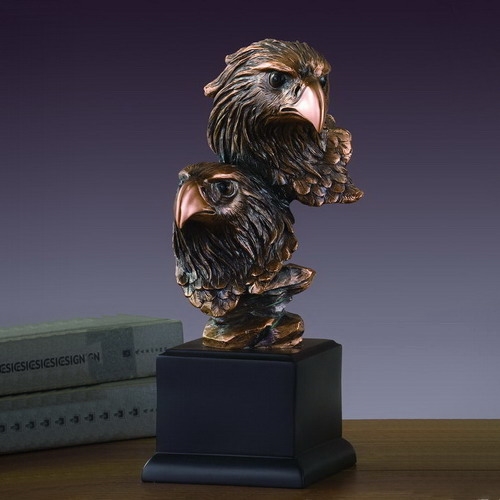 10" Bronzed Double Eagle Head Statue - Eagle Figurine