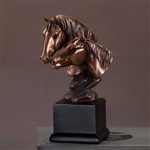 9.5" Double Horse Head Statue - Bronzed Horse Sculpture