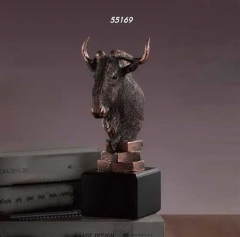 Wildebeest Head Bust Statue - Bronzed Sculpture