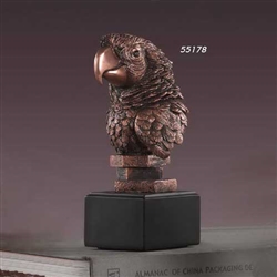 8" Bronzed Parrot Statue - Parrot Figurine