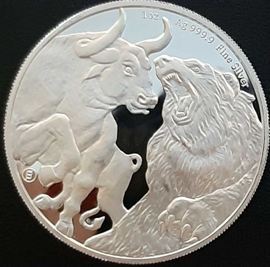 Silver Bull and Bear Coin - 1 oz .9999 Silver - New Zealand