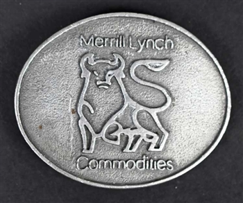 Vintage Merrill Lynch Bull Belt Buckle - Pewter