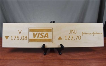 Visa and Johnson & Johnson Ticker Wood Sign