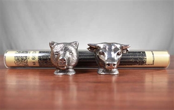 Vintage Pewter Bull & Bear Stock Certificate Holder