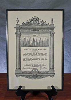 E.F. Hutton Midwest Stock Exchange Member Certificate