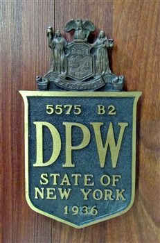 1936 Brass State of New York DPW Sign
