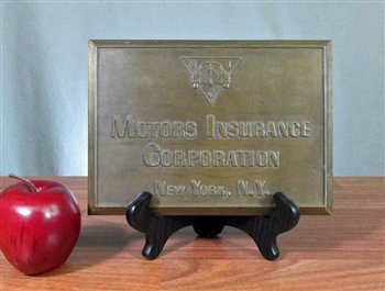 Motor Insurance Corp New York Brass Sign