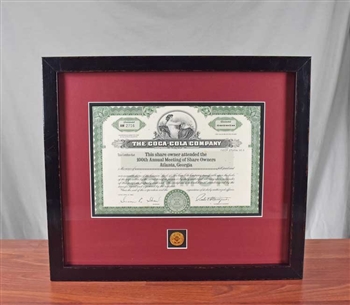 100th Anniversary Coca-Cola Stock Certificate - Framed