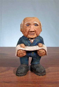 Hand-Carved Wooden Stock Broker Figurine