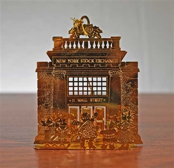 1989 NYSE Gold Plated Brass Christmas Ornament