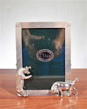 Pewter Bull and Bear Picture Frame - Vintage