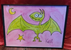 Kepi Ghoulie - Green Bat Framed Watercolor