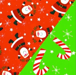 Canes And Santas Double Sided Embossed Gift Wrap