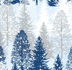 Blue Silver Snow Pine Trees Gift Wrap