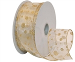2-1/2x50yds Ivory/Gold Glitter Dots - Sheer - Wire Edge Ribbon