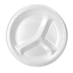 9" Foam Plate, 3 Compartments, 4/125, 500/cs
