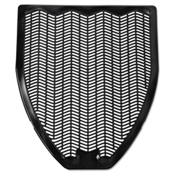 Impact Disposable Urinal Floor Mat, Shield-Shaped,  Black Non-Slip Perforated Surface, 6/cs