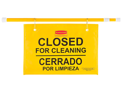 Rubbermaid Commercial Multilingual "Closed for Cleaning" Hanging Sign, Yellow