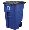 Square Brute Recycling Rollout Container, 50 gal, Plastic, Blue