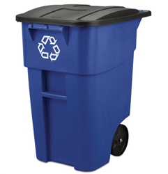 Square Brute Recycling Rollout Container, 50 gal, Plastic, Blue