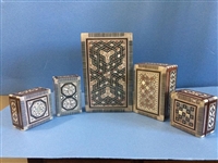 Egyptian Inlaid Mother Of Pearl Jewelry, Trinket Boxes Set Of Five