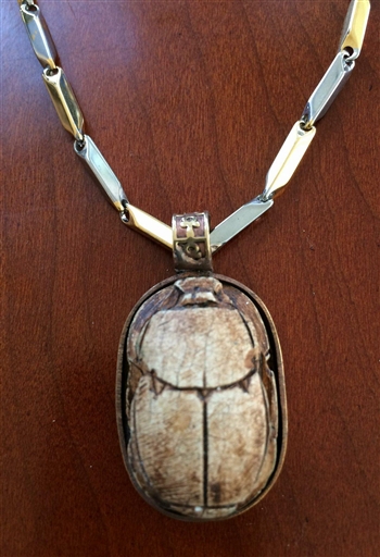 Scarab Stone with Stainless Steel Necklace