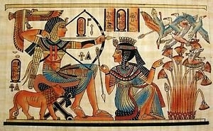 Egyptian Hand-made Papyrus Painting  (King Tut and Wife)