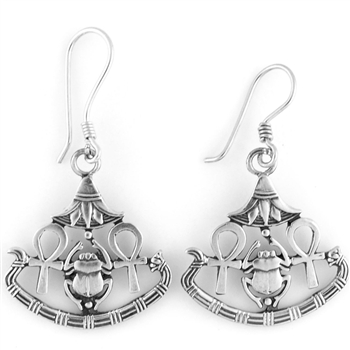 Lotus Ankh & Scarab Earrings