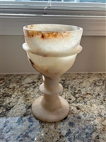 Museum Replica Beautiful Egyptian Hand Carved Alabaster Cup (5 x 8 Inches)