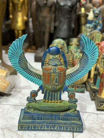 New Egyptian Scarab Statue with Anubis Museum Replica (14 x 12 Inches)