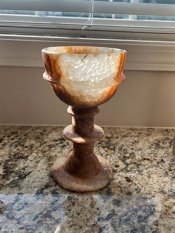 Museum Replica Beautiful Egyptian Hand Carved Alabaster Cup (5 x 8 Inches)