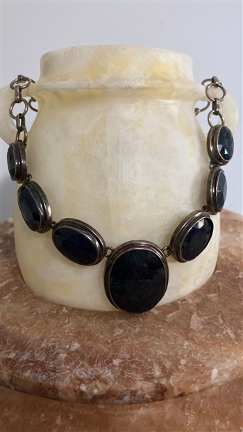 Exquisite Vintage Sterling Silver 925 Statement Necklace with Sapphire Stone