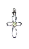 .925 sterling silver 'petal style' cross pendant with peridot center.