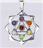 chakra gemstone pendant in sacred pyramid star of David mandala formed sterling silver 1-5/8"