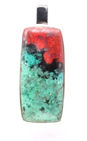 cuprite cabochon oblong shaped pendant red black and green colors in .925 sterling silver 1-3/4"