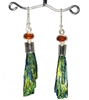 black kyanite with titanium oxide plating earrings creating rich iridescence of blues greens and golds stunning with faceted orange kyanite topper in sterling silver 2-1/4"