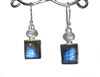 labradorite square cabochons with oval rainbow moonstone tops drop earrings sterling silver 1-1/4"