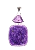 sugelite cabochon pendant swirly purples softly squared with faceted amethyst crown in sterling silver 1-7/8"