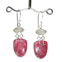 thulite shield shaped cabochons dangling from faceted Herkimer diamonds 1-7/8" .925 sterling silver.