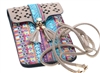 Aztec designs cell phone bag with clear plastic on back side to view and use your cell phone.
