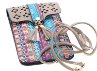 Aztec designs cell phone bag with clear plastic on back side to view and use your cell phone.