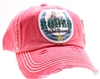 ponytail cap says rodeo sweetheart with horseshoe distressed style coral color