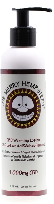 Merry Hempsters CBD Warming Lotion, 1000mg 8 oz bottle.