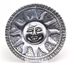 aluminum incense burner round with a sun face holds one stick of incense at a time, 4"