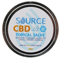 Source 200 mg 2 oz CBD salve, organically grown, hemp-derived, industrial grade and full spectrum.  Source CBD salve is infused in organic coconut oil and beeswax.