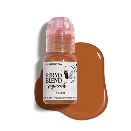 Perma Blend Amber pigment bottle â€“ warm golden-brown eyebrow tattoo pigment for natural, long-lasting permanent makeup results
