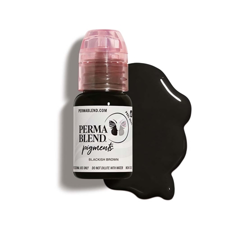 Perma Blend Blackish Brown pigment bottle â€“ deep dark brown eyebrow tattoo pigment with black undertones for bold, long-lasting permanent makeup results