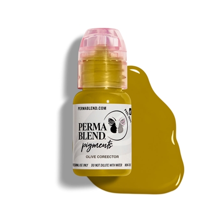 Perma Blend Olive Corrector pigment bottle â€“ green-toned eyebrow tattoo pigment corrector for neutralizing red and warm undertones in healed brows