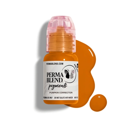 Perma Blend Pumpkin Corrector pigment bottle â€“ orange-toned eyebrow tattoo pigment corrector for neutralizing blue and cool undertones in healed brows